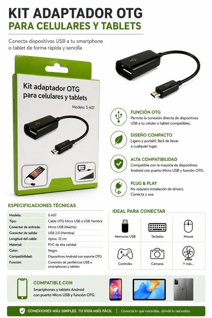 ADAPTADOR OTG V8 CABLE CAJA